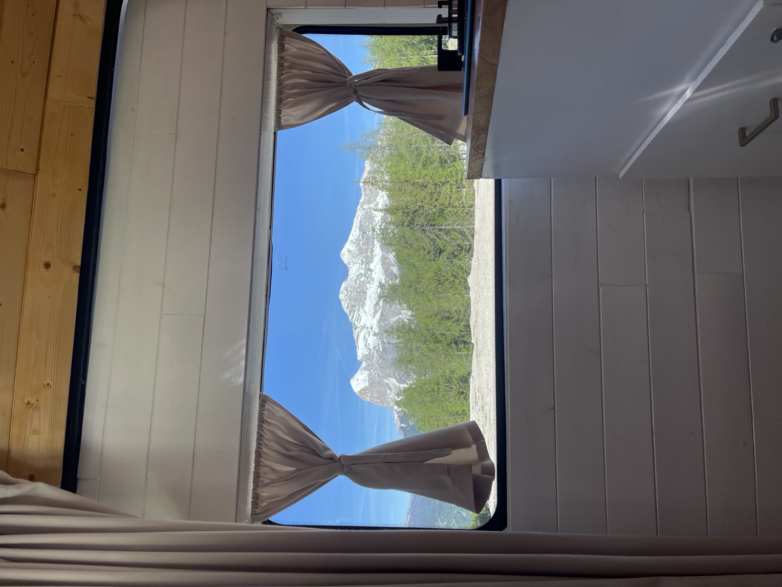 Mountain view from inside the finished van